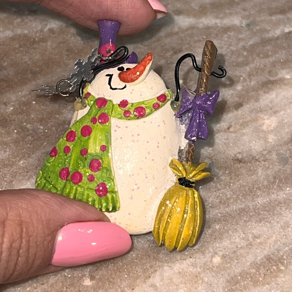 Snowman broach with Scarf and Broom